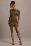 Osmanthus Khaki Asymmetric Draped Mini Dress