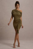 Osmanthus Khaki Asymmetric Draped Mini Dress