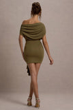 Osmanthus Khaki Asymmetric Draped Mini Dress