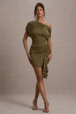 Osmanthus Khaki Asymmetric Draped Mini Dress