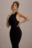 Odelle Black Boat-Neck Racer-Back Maxi Dress