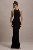 Odelle Black Boat-Neck Racer-Back Maxi Dress