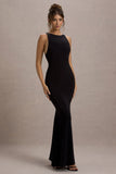 Odelle Black Boat-Neck Racer-Back Maxi Dress