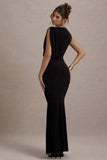 Paphos Black Draped Sleeveless Maxi Dress