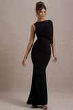 Paphos Black Draped Sleeveless Maxi Dress