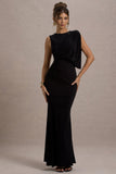 Paphos Black Draped Sleeveless Maxi Dress