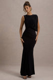 Paphos Black Draped Sleeveless Maxi Dress