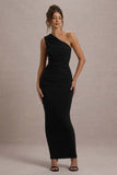 Dalarie Black One-Shoulder Gathered Maxi Dress