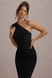 Dalarie Black One-Shoulder Gathered Maxi Dress