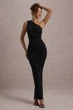 Dalarie Black One-Shoulder Gathered Maxi Dress
