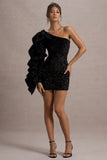 Nikko Black Sequin Ruffle-Sleeve Mini Dress