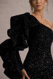 Nikko Black Sequin Ruffle-Sleeve Mini Dress