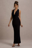 Edessa Black Plunge-Neck Maxi Dress
