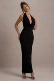 Edessa Black Plunge-Neck Maxi Dress