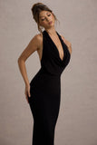 Edessa Black Plunge-Neck Maxi Dress