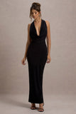 Edessa Black Plunge-Neck Maxi Dress