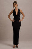 Edessa Black Plunge-Neck Maxi Dress