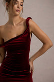 Carella Berry Velvet Twisted Asymmetric Midi Dress