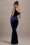 Neeka Navy Velvet Twisted Asymmetric Maxi Dress