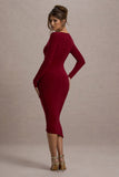 Lilia Berry Ruched Asymmetric Midi Dress