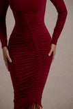 Lilia Berry Ruched Asymmetric Midi Dress