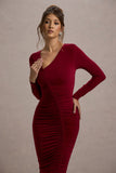 Lilia Berry Ruched Asymmetric Midi Dress