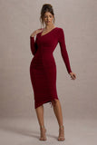 Lilia Berry Ruched Asymmetric Midi Dress