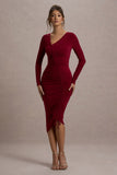 Lilia Berry Ruched Asymmetric Midi Dress