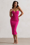 Nina Dark Pink Structured Strapless Corset Midi Dress