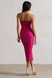 Nina Dark Pink Structured Strapless Corset Midi Dress
