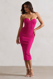 Nina Dark Pink Structured Strapless Corset Midi Dress