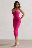 Nina Dark Pink Structured Strapless Corset Midi Dress
