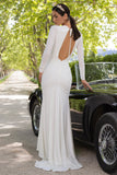 Demure White Ruched Long-Sleeved Split Fishtail Maxi Dress