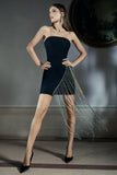 Upon A Star Black Bandeau Diamante Fringe Mini Dress