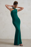 Capucine Bottle Green One Shoulder Draped Maxi Dress