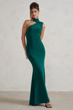 Capucine Bottle Green One Shoulder Draped Maxi Dress
