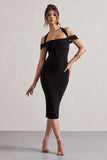 Marla Black Halter-Neck Draped-Sleeve Midi Dress