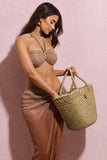 Nissi Beige Woven Tote Handbag