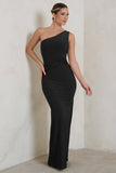Kary Black One Shoulder Thigh Split Maxi Dress
