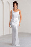 Galaxy Shimmer Silver Bias Cut Cowl Front Maxi Dress
