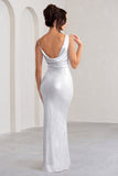 Galaxy Shimmer Silver Bias Cut Cowl Front Maxi Dress