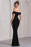 Law of Attraction Black Bardot Draped Split Maxi Dress