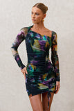Aphrodite Watercolour Print Asymmetric Ruched Side Mini Dress