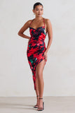 Risk It All Black & Red Floral Print Cami Cowl Neck Asymmetric Hem Dress