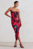 Risk It All Black & Red Floral Print Cami Cowl Neck Asymmetric Hem Dress