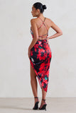 Risk It All Black & Red Floral Print Cami Cowl Neck Asymmetric Hem Dress