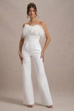 First Class White Bandeau Feather Wide Leg Jumpsuit
