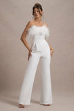 First Class White Bandeau Feather Wide Leg Jumpsuit