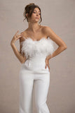 First Class White Bandeau Feather Wide Leg Jumpsuit