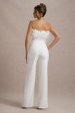 First Class White Bandeau Feather Wide Leg Jumpsuit